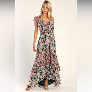 Hunter Green Floral Chiffon Maxi Dress